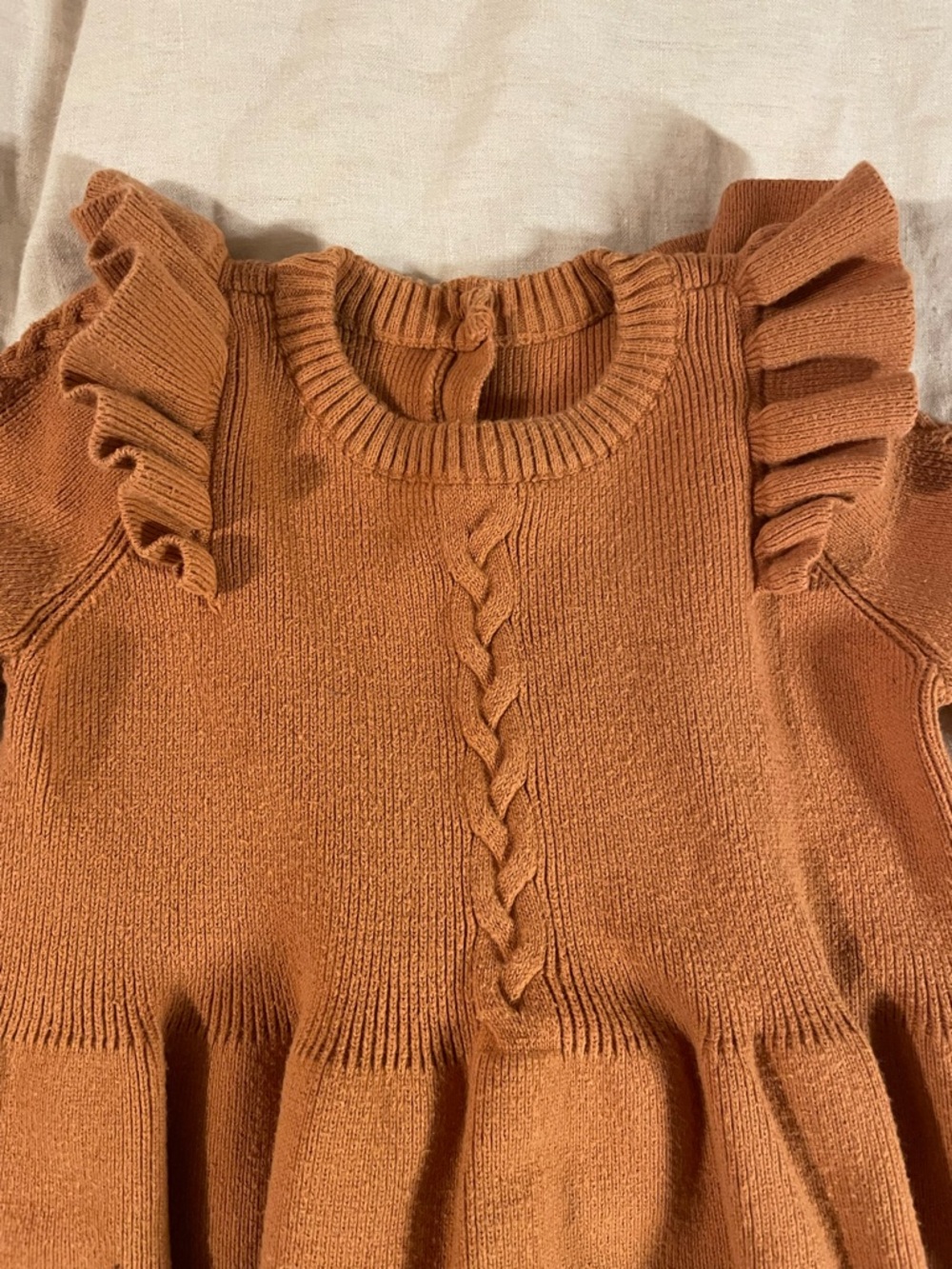 Brown Knit Ruffle Baby Romper - Picture 4 of 6